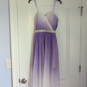 Elegant Purple and White Ombre Strapless Gown